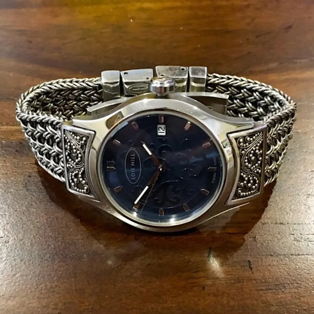 LOIS HILL Watch Rare Sterling Silver Blue Face - Picture 2 of 8